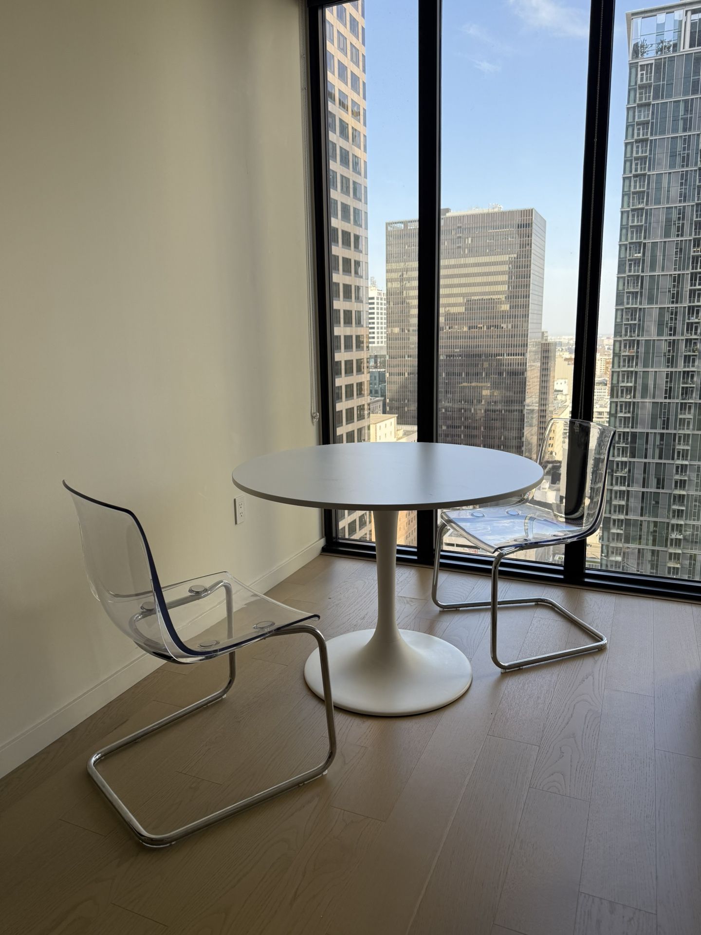 White Round Table + Two Clear Dinning Chairs