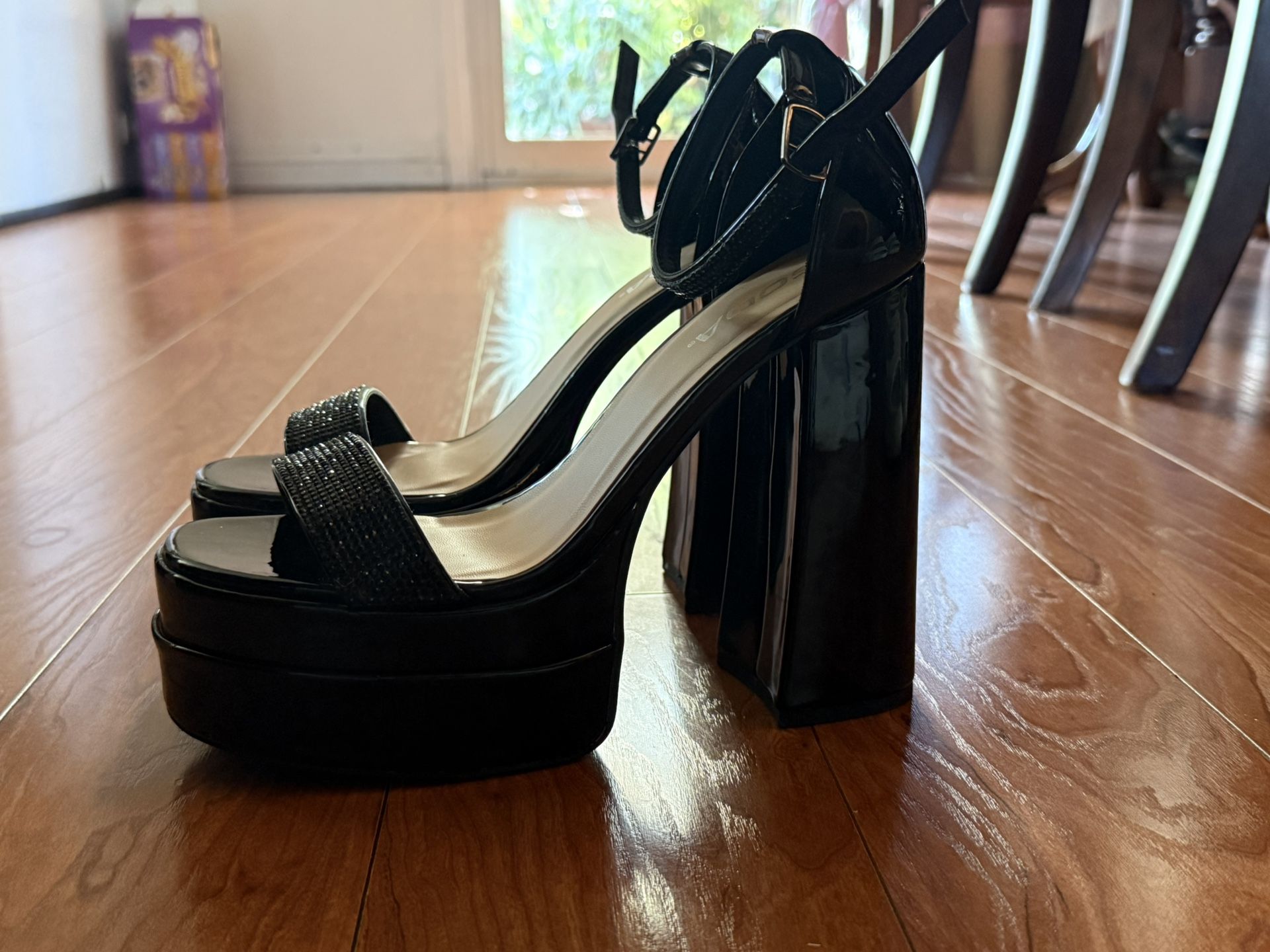 Black Rhinestone Platform Heels