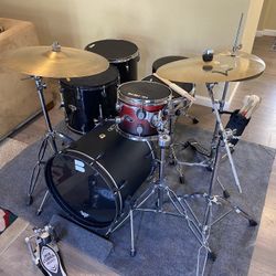 Compact Complete 5 Piece Drum Set Remo Ddrum Tama Pdp 18” Bass Zildjian A Cymbals Stands Pedal $635 Cash 2401 N. Euclid Ave. Upland 91784 24-7