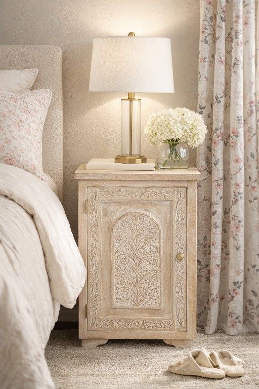 Hand-Carved Tree of Life Mango Wood Cabinet / Nightstand