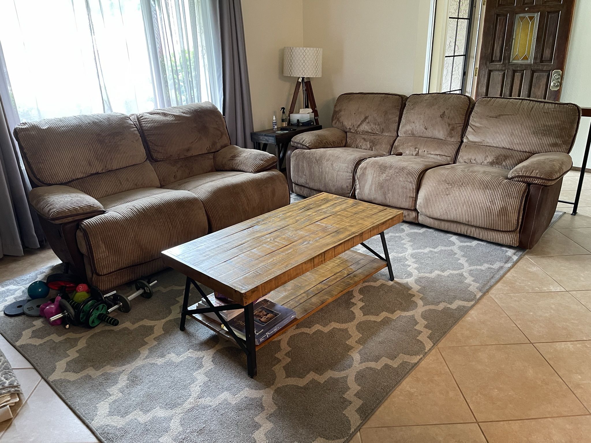Recliner Couch and Loveseat, With Coffee Table