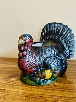Thanksgiving Turkey Pen Holder – Vintage Hand-Painted Desk Decor