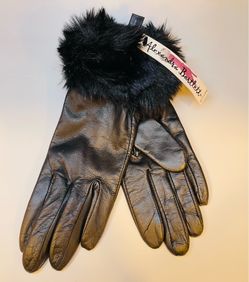 Lovely vintage soft leather black gloves with faux fur by Alexandra Bartlett.