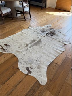 Authentic CB2 Brazilian Cowhide Rug | Genuine Hair-On-Hide | Ivory/Taupe | 89” × 73”