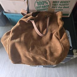 Oversized Brown Suede & Leather Tote / Shoulder Bag