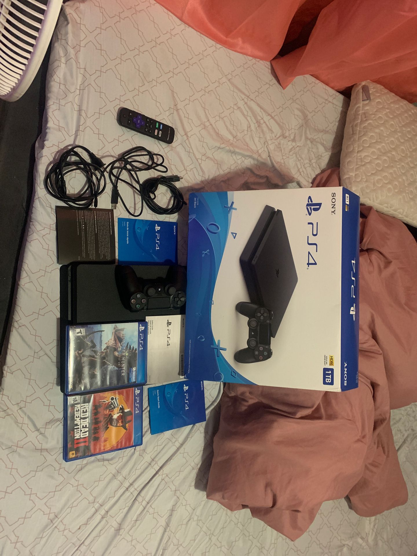 Ps4 slim 1tb ☺️ with all cords perfect condition 300$ firm don’t miss out 2 games