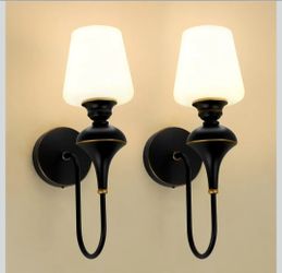 Wall Sconces Sets of 2 | Bathroom Wall Sconces Set of Two with Milky White Glass Shade | Black Wall Lighting for Bedroom | Hallway | Stairway | Living