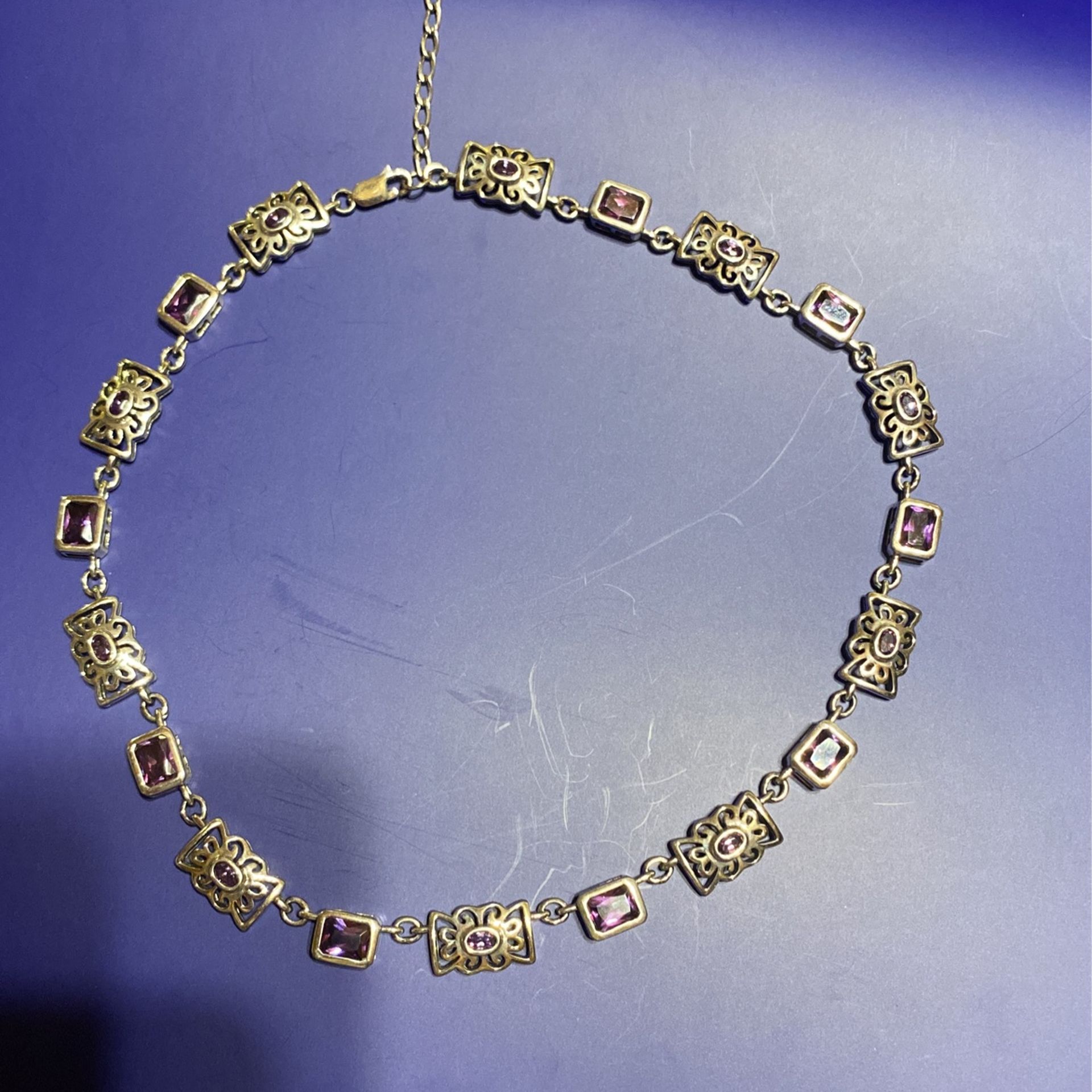 925 Sterling Silver Heavy Amethyst 16” Necklace With 2” Extention