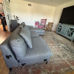 Gray Interchangeable Couch, With Reversible Chaise