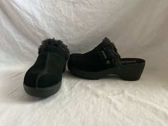 Crocs Black Suede Faux Fur Clogs
