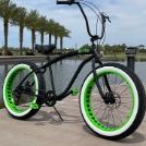 Men's Sikk UFO 7 Speed Fat Tire Beach Cruiser Aluminum Black Frame Green Tires