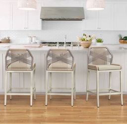 3X Cream 26” woven rope aluminum barstools