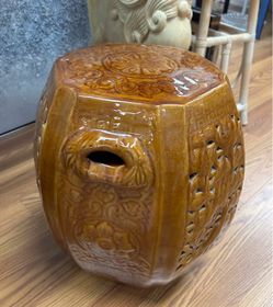 Vintage brown ceramic Asian garden stool