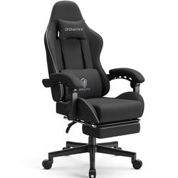 Gaming Chair Fabric with Coil Spring Cushion, Ergonomic Game Chair for Adults with Footrest and Massage Lumbar Support, Cloth Computer Office Chair 29