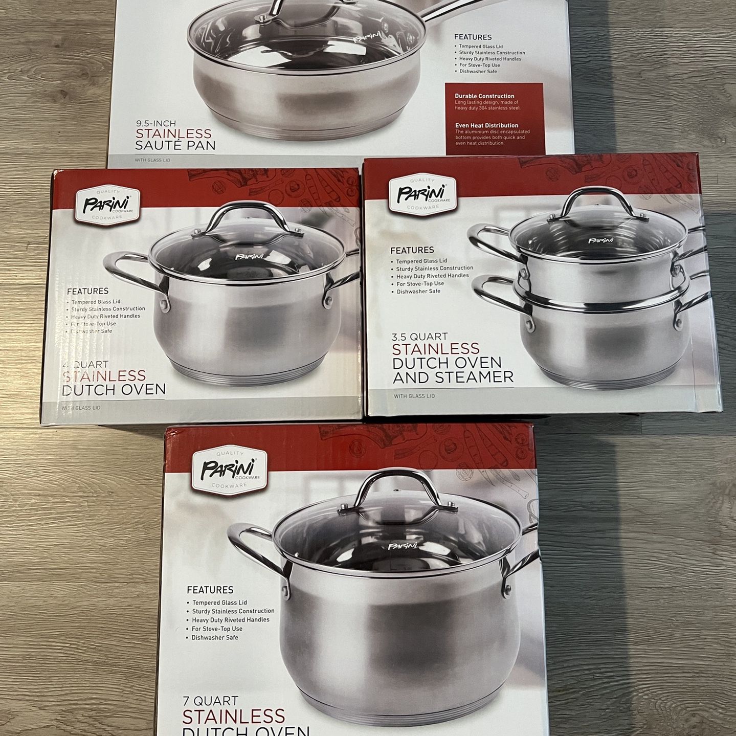 NEW Parini Cookware 4 Quart Stainless Dutch Oven w Lid Stove Top Dishwasher  Safe
