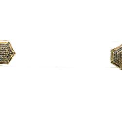 Men’s Woman’s 10k Yellow Gold Diamond Micropave Hexagon Stud Earrings GP3118378