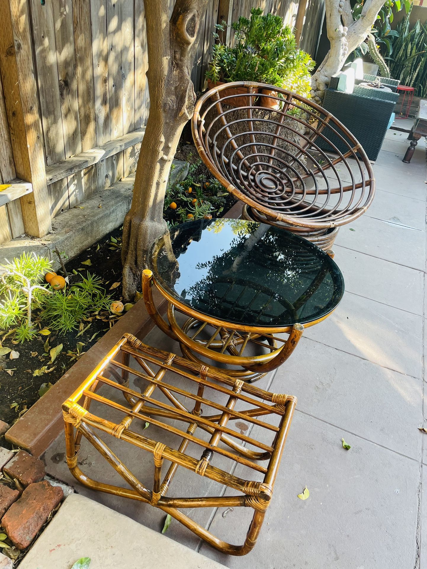 3 Piece Vintage Bamboo Rattan Set
