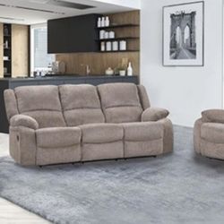 Brand New Mocha Super Plush Chenille 3pc Reclining Sofa Set 