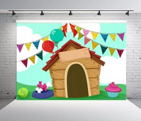 BELECO 7x5ft Fabric Cartoon Dog House Backdrop Puppy Dog Party Backdrop Pet Dog