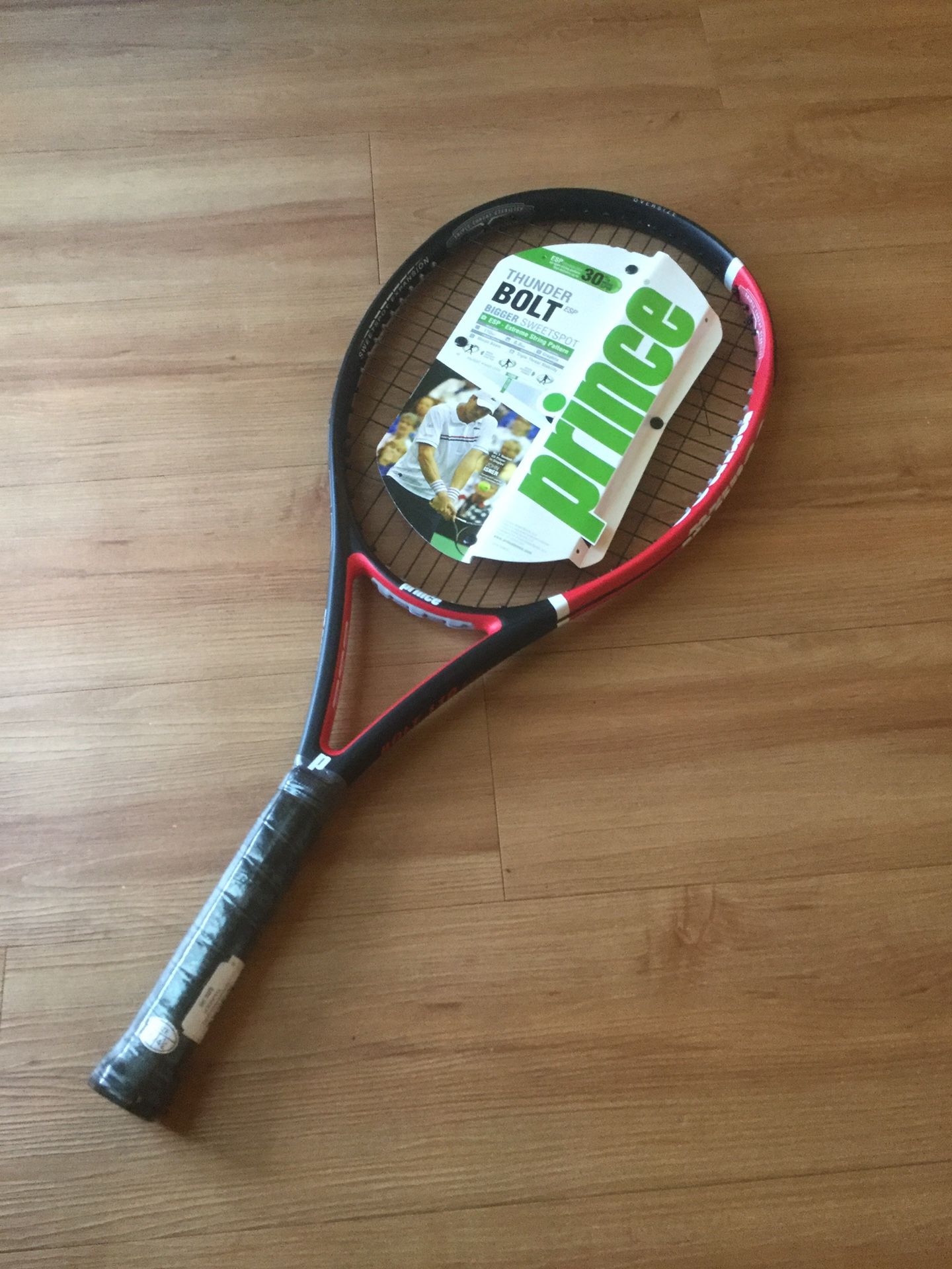 BRAND NEW Prince® Thunder Bolt ESP Racquet, Model: TC287C-110; 7T37W, with 12 new tennis balls.
