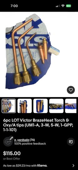 6pc LOT Victor BrazeHeat Torch & Oxy/A tips (UM1-A, 3-W, 5-W, 1-GPP, 1-1-101)