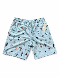 Saints Studio Men’s Cross Pattern Basketball Shorts – Light Blue/White