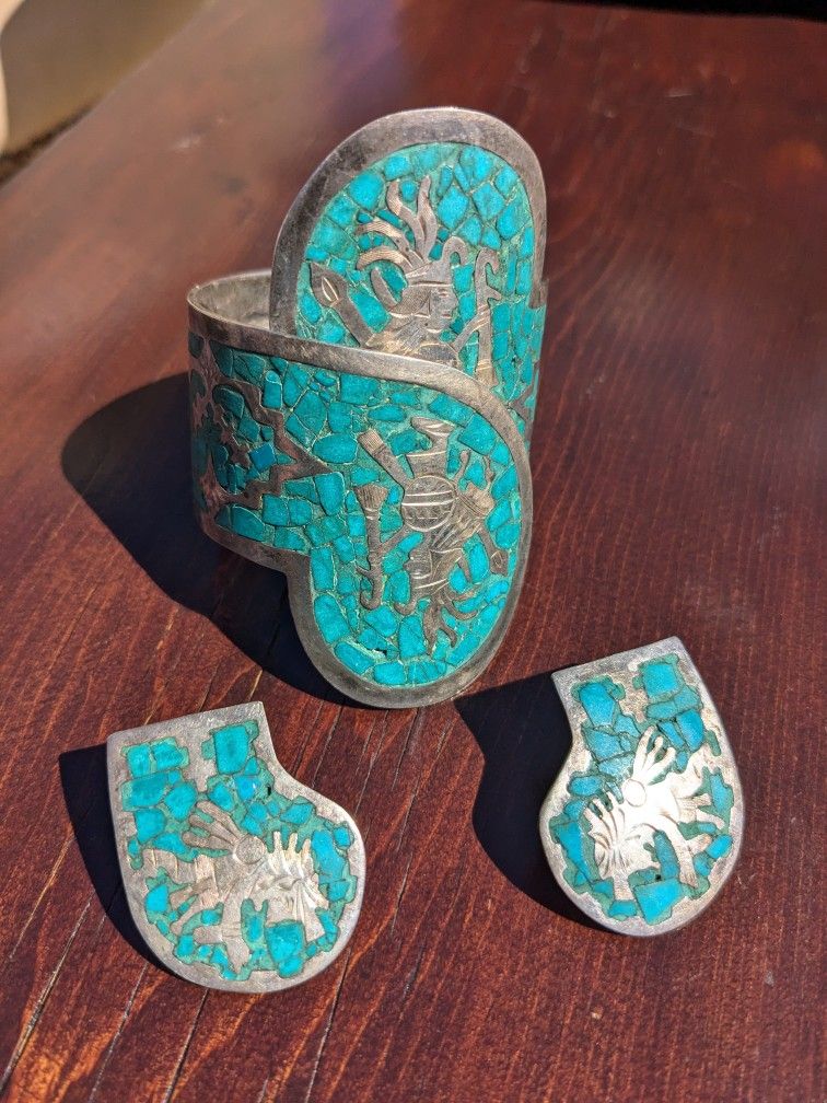 Sterling Silver and Turquoise Bracelet/Earrings Set