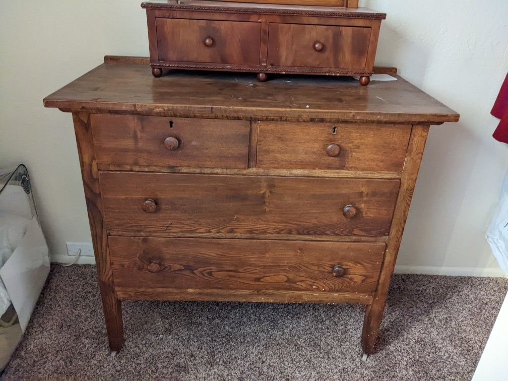 Antique Dresser & Jewelry Box/Mirror Combo 