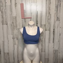 Zaful Blue Ribbed Crisscross Back Bikini Top Size Large US 12 NWT