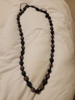 Red Black Pave Ball Disco Ball  adjustable Necklace