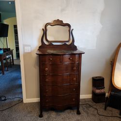 Antique Highboy Dresser With Mirror