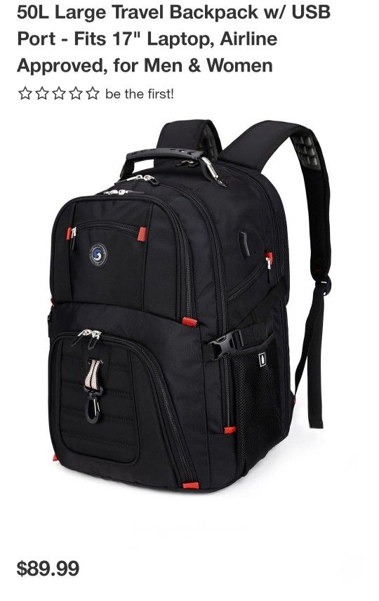NEW 50L LARGE TRAVEL BACKPACK W/USB PORT