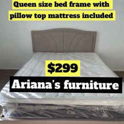 Queen Size Bed Frame With Pillow Top Mattress Included 