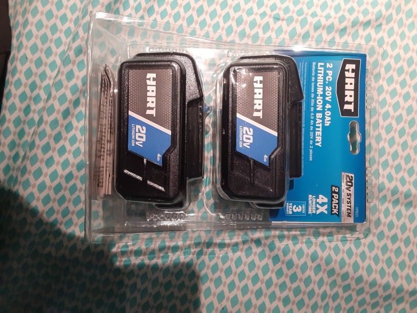 2 New HART 20v 4ah Batteries