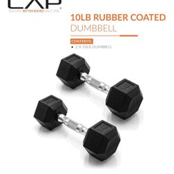 Rubber Coated Dumbbell Weights, Free Weights for Home Gym Strength Training, Anti-Roll Hex Dumbbells with Black, Chrome & Comfort Grip Handles, Pairs 
