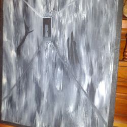 2001 Original Paranormal Artwork Black and White, Acrylic On Canvas - Signed