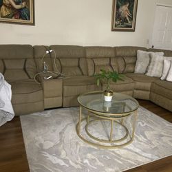 Light brown suede sofa with recliner