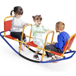 Costzon Teeter Totter Seesaw for Kids Outdoor, 2 in 1 Metal Rocking Seesaw 