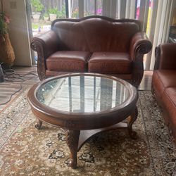 Leather Couch Set And Two Tables 