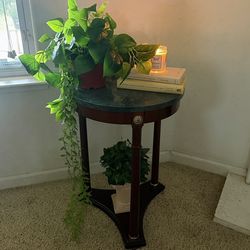 Marble Top Side Table - Vintage Style Accent Table Solid Wood