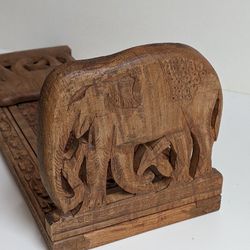 Vtg Carved Wood Folding Bookend