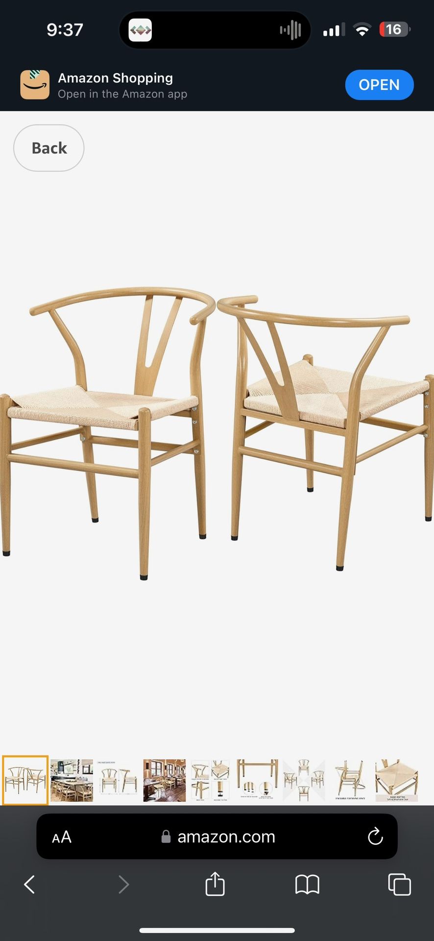 Wood Style Metal Weave Arm Chairs (2 chairs)