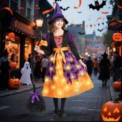 5-7yrs  Spooktacular Creations Light Up Witch Costume for Toddler Girls, Fairy Tale Witch Outfit for Kids Halloween Dress Up Parties