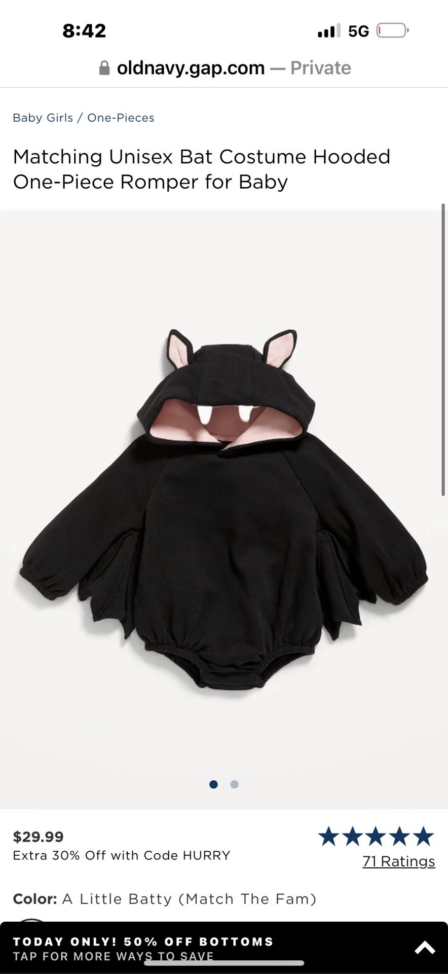 Bat One Piece Romper For baby Unisex