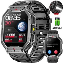 New! 2.1" AMOLED Men Military Smart watch，with Fitness Tracker/ Answer Make Calls /100+ Sport Modes/1ATM Waterproof