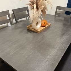 Gray Dining Table With 4 Chairs and One Bench 