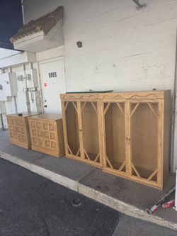 Brown wood-tone cabinet set!