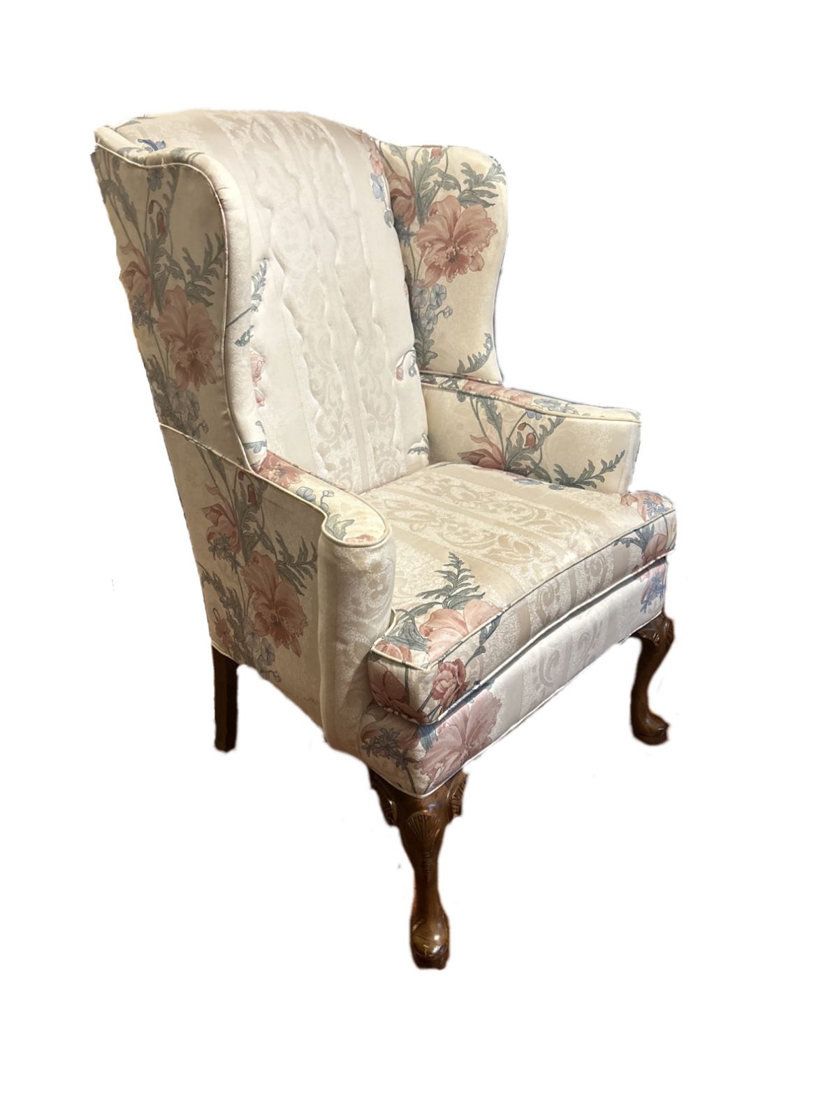 Vintage Queen Anne Wingback Granny Arm Chair 