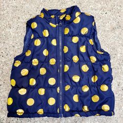 Puffer Vest Girl Toddler 3T Blue and Gold Polka Dots