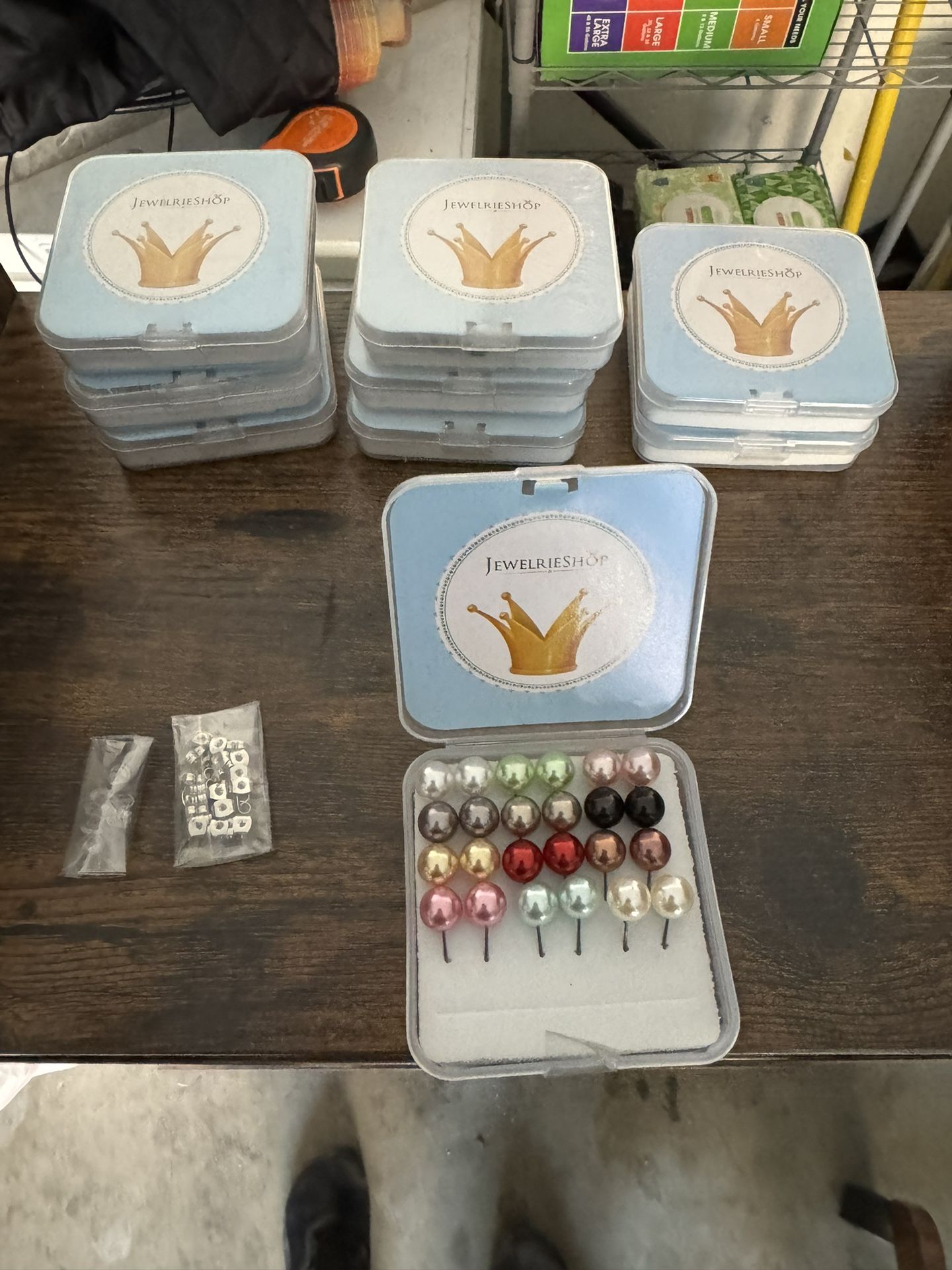 Lot Bundle!!! 9 Packs Of 12 Faux Pearl Earrings & 36 Jewelry Cases With Foam Inserts